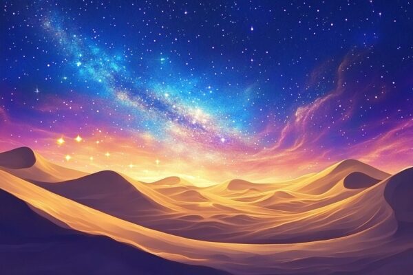 Starry Desert Night: Cosmic Sky & Sand Dunes Art