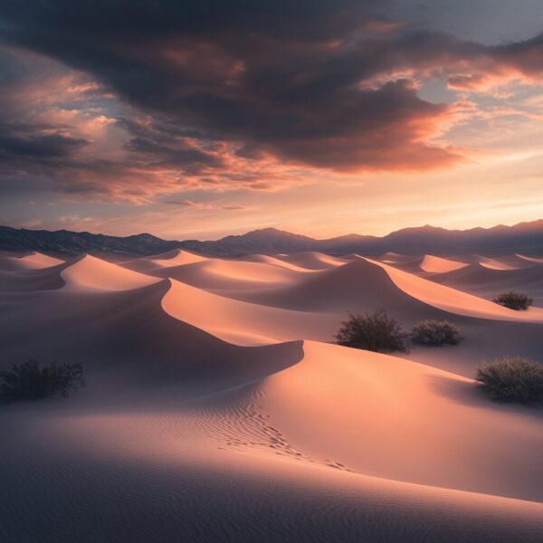 Desert Dusk: Windswept Dunes & Serene Sky Art