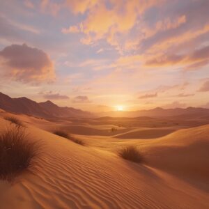 Desert Dusk: Windswept Dunes & Serene Sky Art