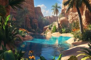 Desert Oasis: Lush Canyon & Blue Water